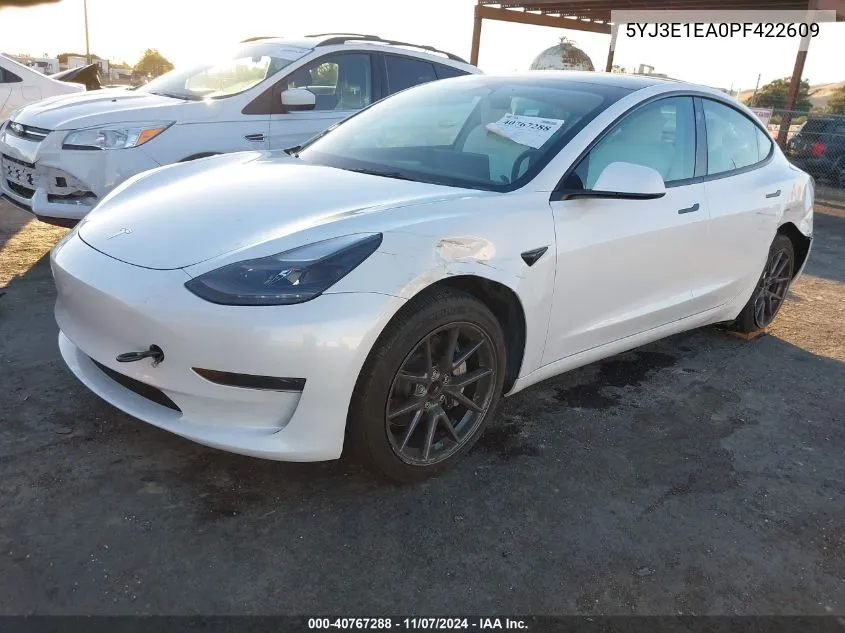 2023 Tesla Model 3 Rear-Wheel Drive VIN: 5YJ3E1EA0PF422609 Lot: 40767288