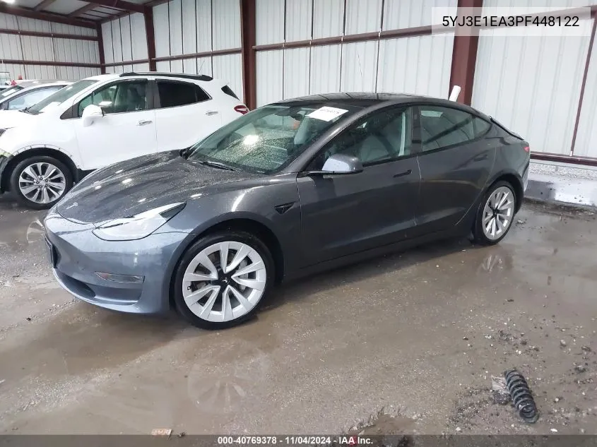 2023 Tesla Model 3 Rear-Wheel Drive VIN: 5YJ3E1EA3PF448122 Lot: 40769378