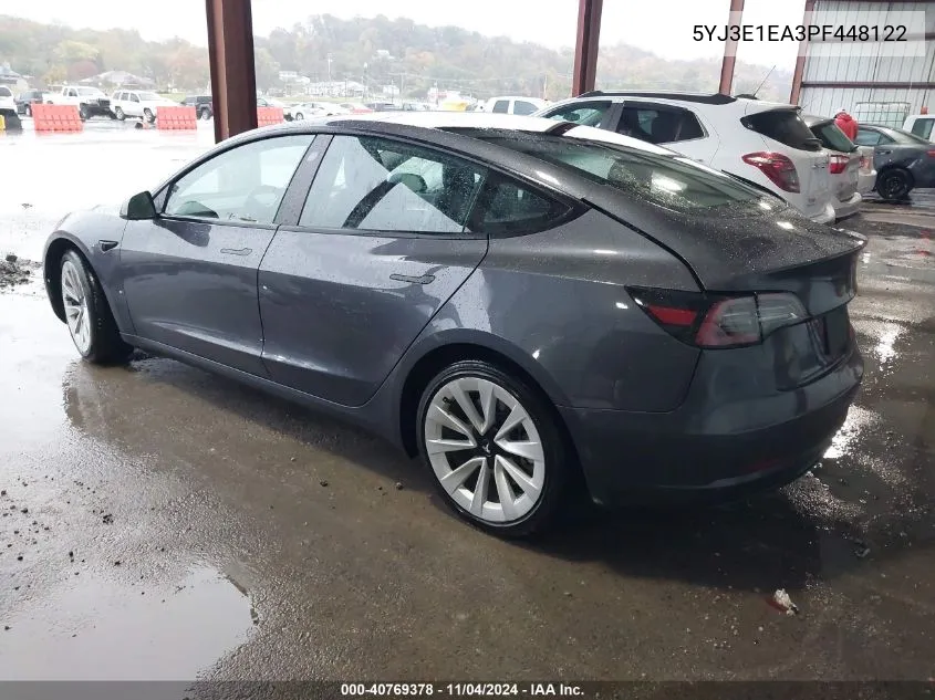 2023 Tesla Model 3 Rear-Wheel Drive VIN: 5YJ3E1EA3PF448122 Lot: 40769378