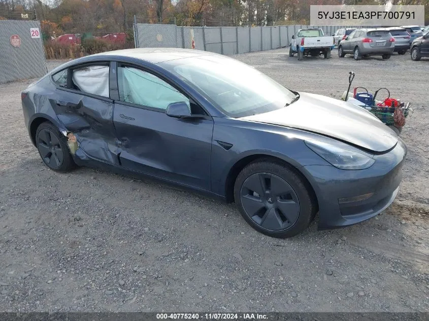 2023 Tesla Model 3 Rear-Wheel Drive VIN: 5YJ3E1EA3PF700791 Lot: 40775240