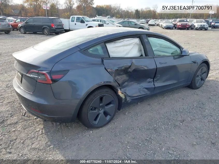 2023 Tesla Model 3 Rear-Wheel Drive VIN: 5YJ3E1EA3PF700791 Lot: 40775240