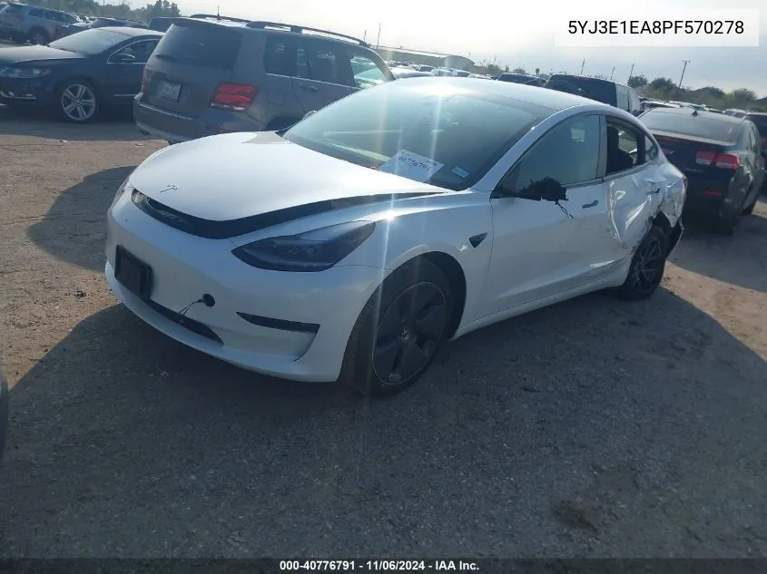 2023 Tesla Model 3 Rear-Wheel Drive VIN: 5YJ3E1EA8PF570278 Lot: 40776791