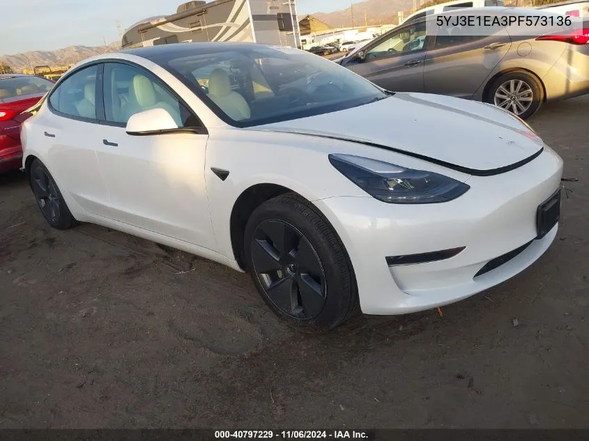 2023 Tesla Model 3 Rear-Wheel Drive VIN: 5YJ3E1EA3PF573136 Lot: 40797229