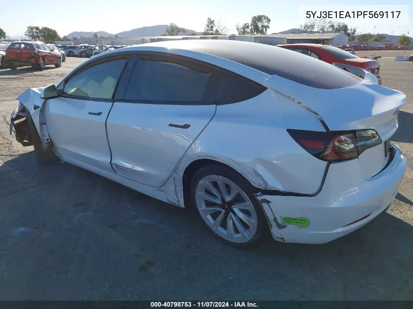 2023 Tesla Model 3 Rear-Wheel Drive VIN: 5YJ3E1EA1PF569117 Lot: 40798753