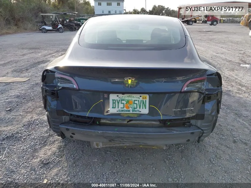 2023 Tesla Model 3 Rear-Wheel Drive VIN: 5YJ3E1EAXPF591777 Lot: 40811087