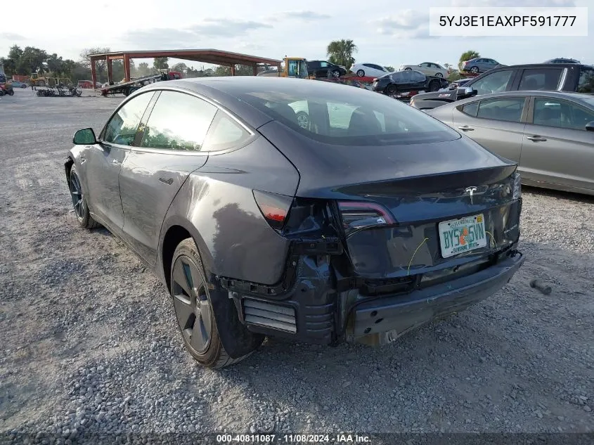 2023 Tesla Model 3 Rear-Wheel Drive VIN: 5YJ3E1EAXPF591777 Lot: 40811087