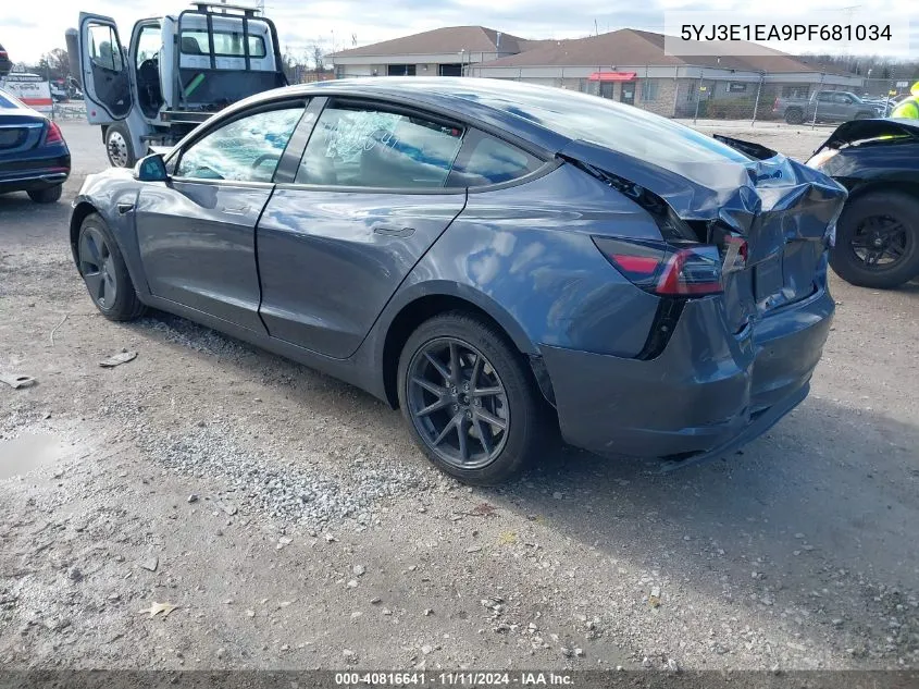 2023 Tesla Model 3 Rear-Wheel Drive VIN: 5YJ3E1EA9PF681034 Lot: 40816641