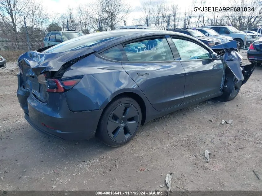 2023 Tesla Model 3 Rear-Wheel Drive VIN: 5YJ3E1EA9PF681034 Lot: 40816641