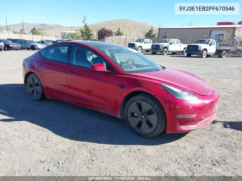 2023 Tesla Model 3 Long Range Dual Motor All-Wheel Drive VIN: 5YJ3E1EB2PF670546 Lot: 40819432