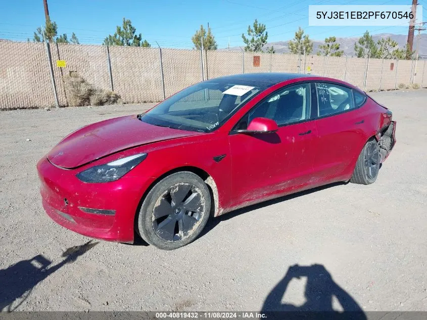 2023 Tesla Model 3 Long Range Dual Motor All-Wheel Drive VIN: 5YJ3E1EB2PF670546 Lot: 40819432