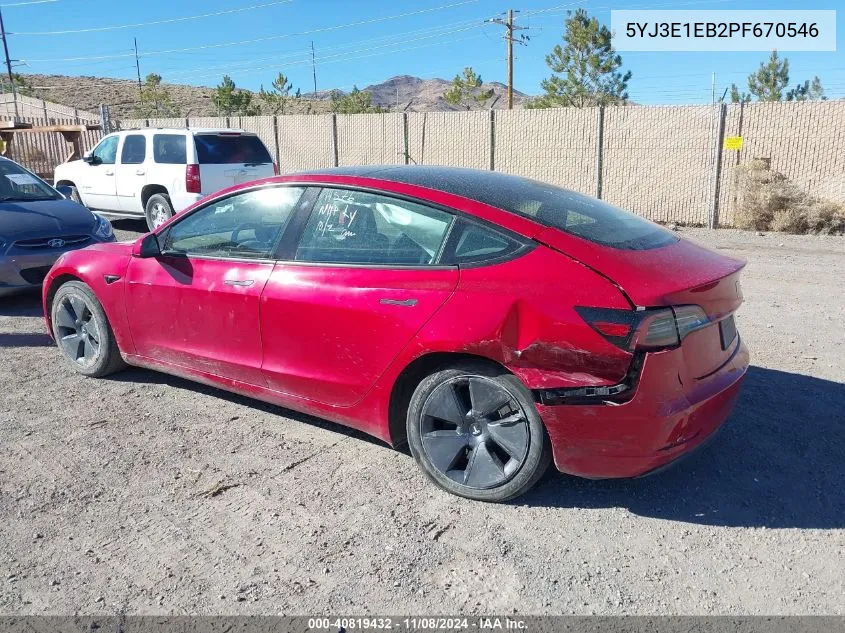 2023 Tesla Model 3 Long Range Dual Motor All-Wheel Drive VIN: 5YJ3E1EB2PF670546 Lot: 40819432