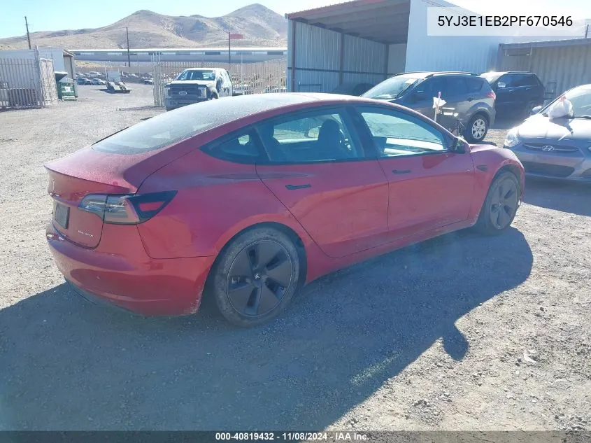 2023 Tesla Model 3 Long Range Dual Motor All-Wheel Drive VIN: 5YJ3E1EB2PF670546 Lot: 40819432