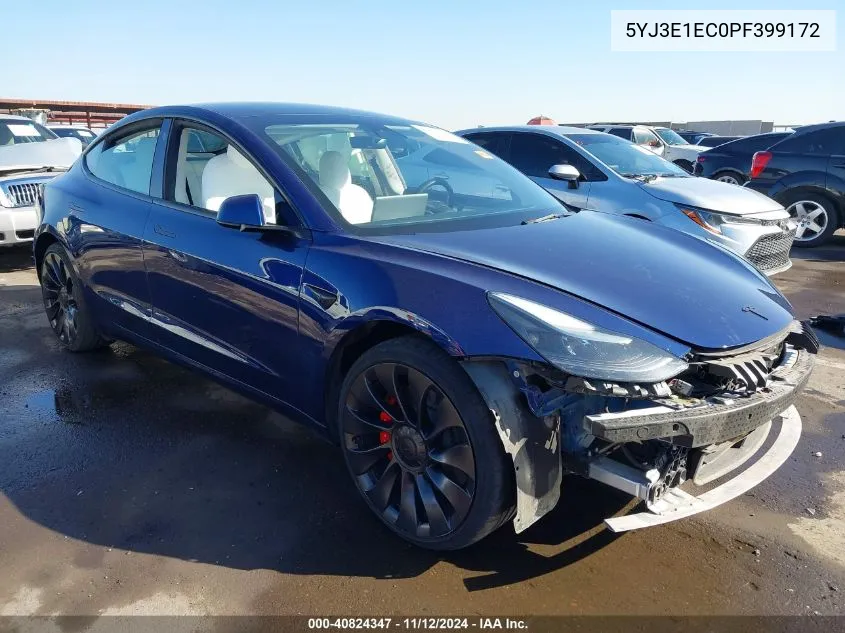 2023 Tesla Model 3 Performance Dual Motor All-Wheel Drive VIN: 5YJ3E1EC0PF399172 Lot: 40824347