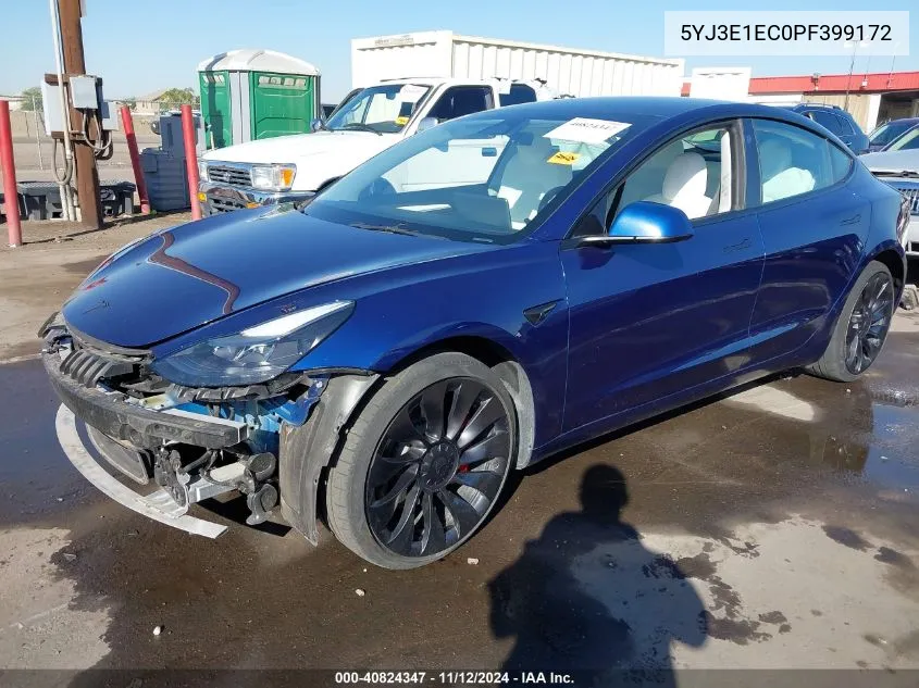 2023 Tesla Model 3 Performance Dual Motor All-Wheel Drive VIN: 5YJ3E1EC0PF399172 Lot: 40824347