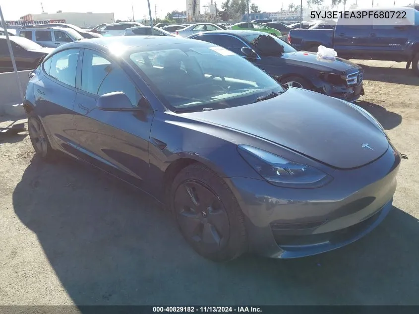 2023 Tesla Model 3 Rear-Wheel Drive VIN: 5YJ3E1EA3PF680722 Lot: 40829182