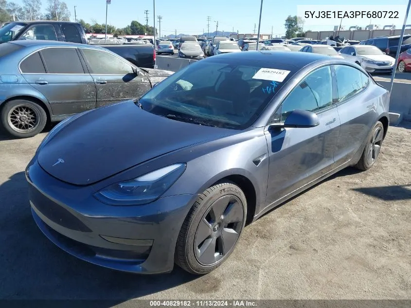 2023 Tesla Model 3 Rear-Wheel Drive VIN: 5YJ3E1EA3PF680722 Lot: 40829182