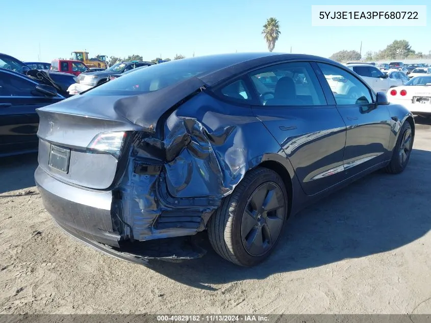 2023 Tesla Model 3 Rear-Wheel Drive VIN: 5YJ3E1EA3PF680722 Lot: 40829182