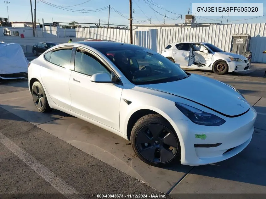 2023 Tesla Model 3 Rear-Wheel Drive VIN: 5YJ3E1EA3PF605020 Lot: 40843673