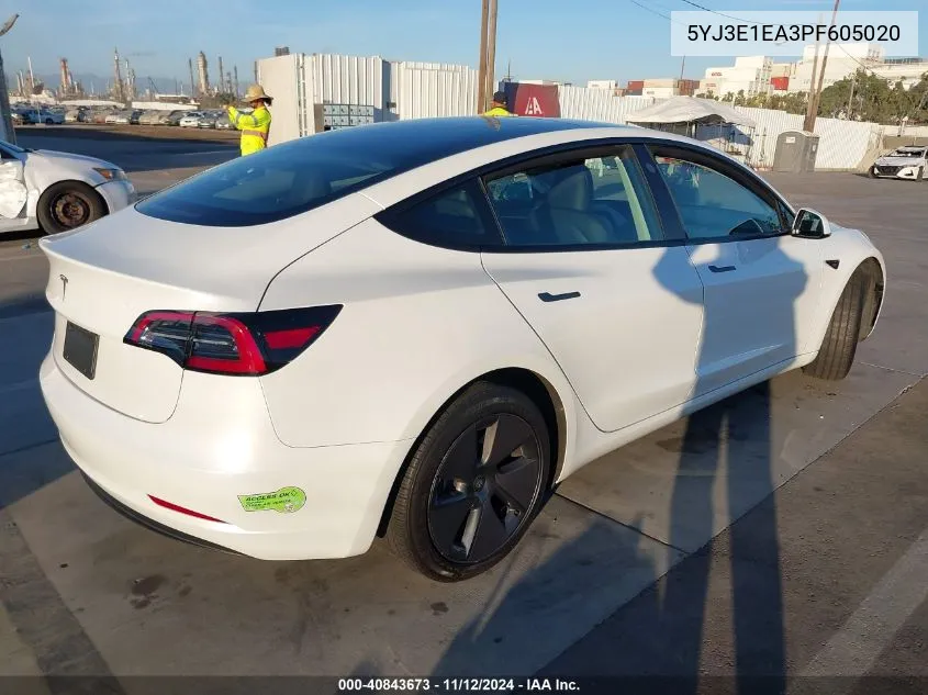 2023 Tesla Model 3 Rear-Wheel Drive VIN: 5YJ3E1EA3PF605020 Lot: 40843673