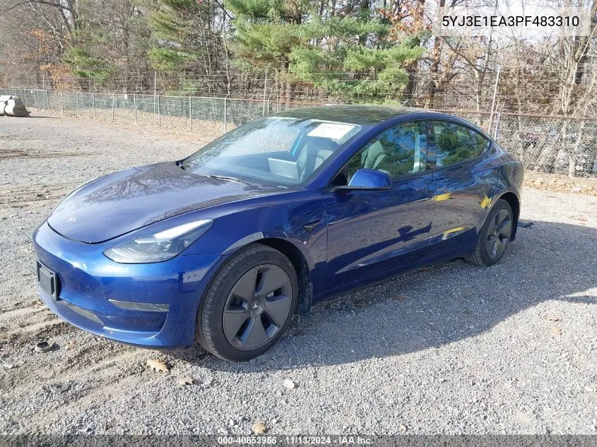 2023 Tesla Model 3 Rear-Wheel Drive VIN: 5YJ3E1EA3PF483310 Lot: 40853955