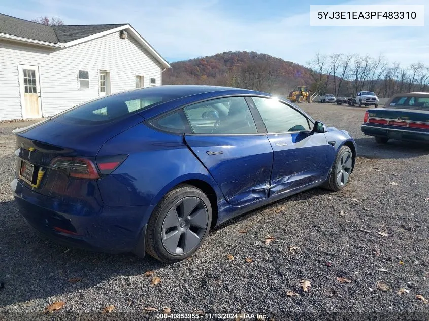 2023 Tesla Model 3 Rear-Wheel Drive VIN: 5YJ3E1EA3PF483310 Lot: 40853955