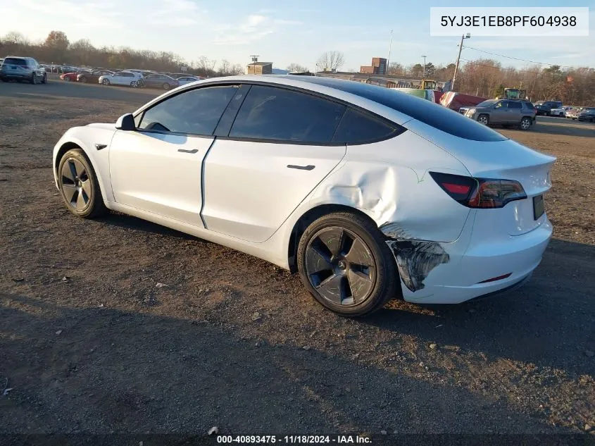 2023 Tesla Model 3 Long Range Dual Motor All-Wheel Drive VIN: 5YJ3E1EB8PF604938 Lot: 40893475