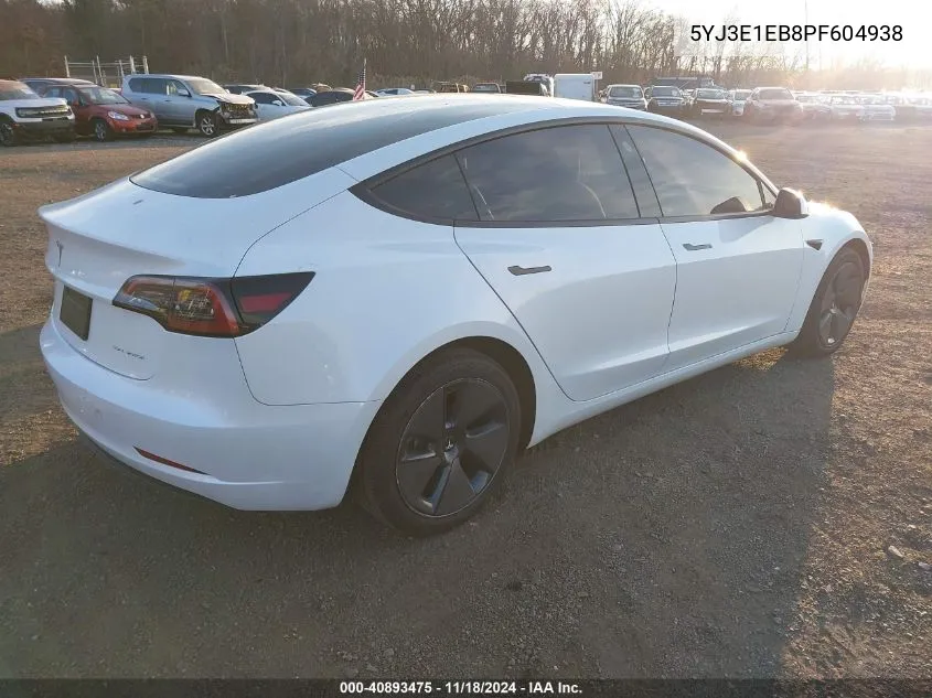 2023 Tesla Model 3 Long Range Dual Motor All-Wheel Drive VIN: 5YJ3E1EB8PF604938 Lot: 40893475