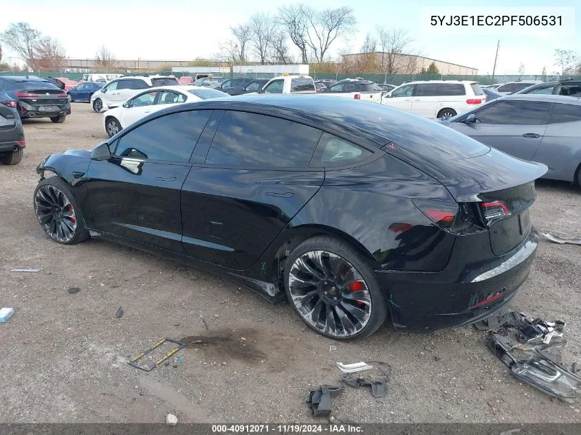 2023 Tesla Model 3 Performance Dual Motor All-Wheel Drive VIN: 5YJ3E1EC2PF506531 Lot: 40912071