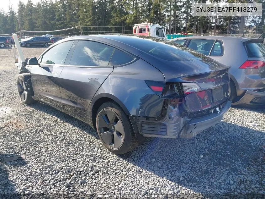 2023 Tesla Model 3 Rear-Wheel Drive VIN: 5YJ3E1EA7PF418279 Lot: 40914717