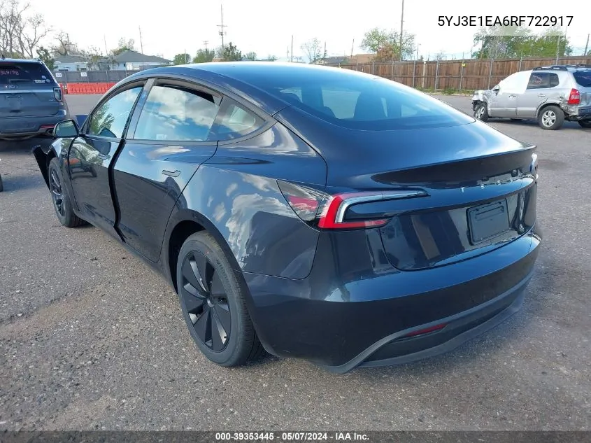 5YJ3E1EA6RF722917 2024 Tesla Model 3 Rear-Wheel Drive