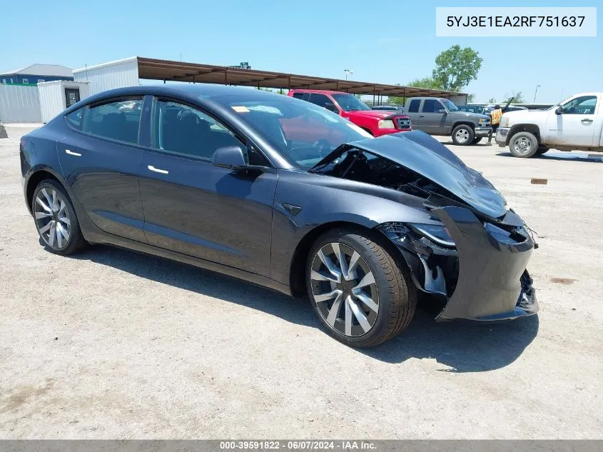 5YJ3E1EA2RF751637 2024 Tesla Model 3 Rear-Wheel Drive