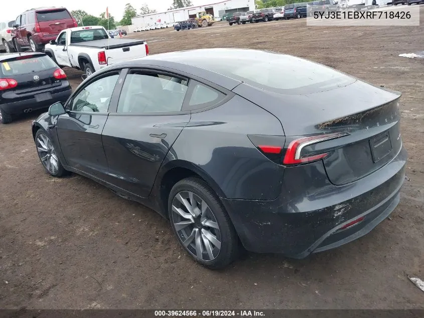 2024 Tesla Model 3 Long Range Dual Motor All-Wheel Drive VIN: 5YJ3E1EBXRF718426 Lot: 39624566