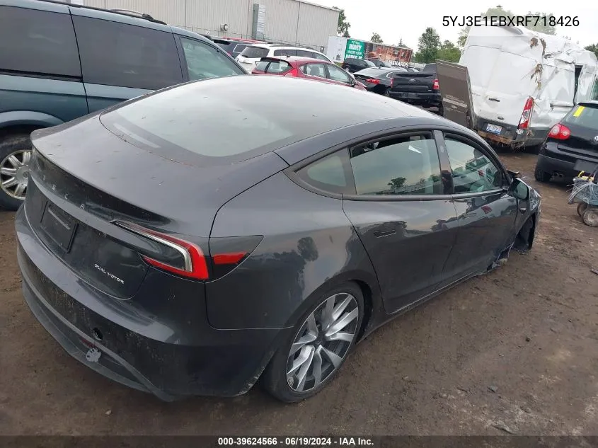 2024 Tesla Model 3 Long Range Dual Motor All-Wheel Drive VIN: 5YJ3E1EBXRF718426 Lot: 39624566