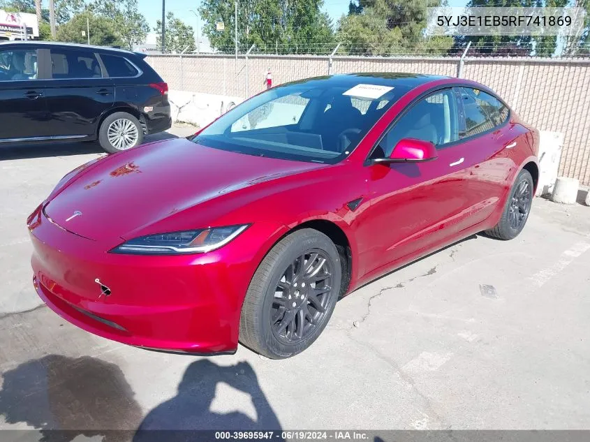 2024 Tesla Model 3 Long Range Dual Motor All-Wheel Drive VIN: 5YJ3E1EB5RF741869 Lot: 39695947