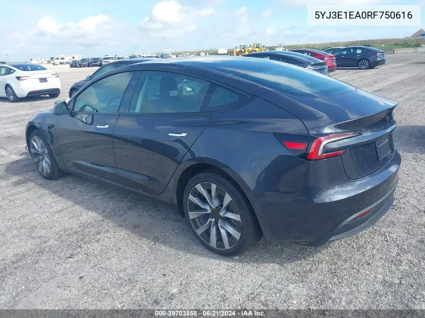 5YJ3E1EA0RF750616 2024 Tesla Model 3 Rear-Wheel Drive