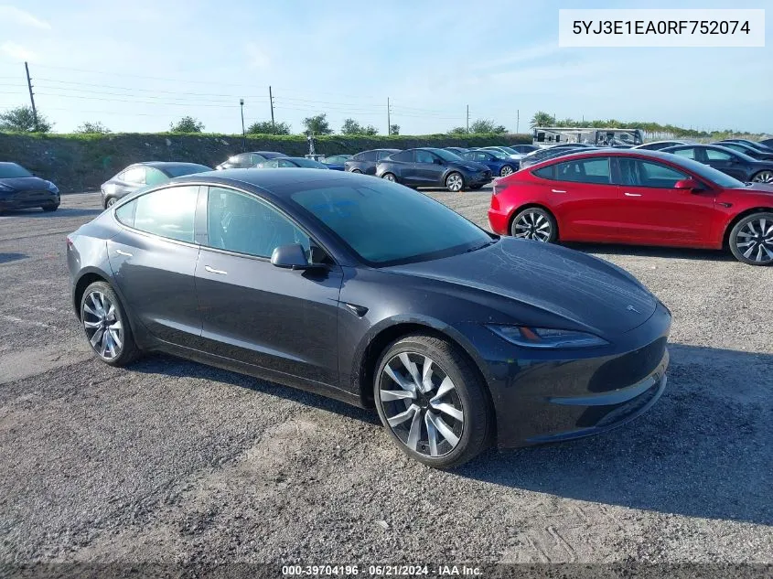 5YJ3E1EA0RF752074 2024 Tesla Model 3 Rear-Wheel Drive