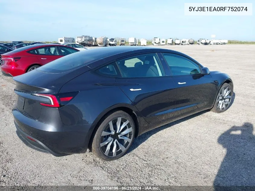 5YJ3E1EA0RF752074 2024 Tesla Model 3 Rear-Wheel Drive