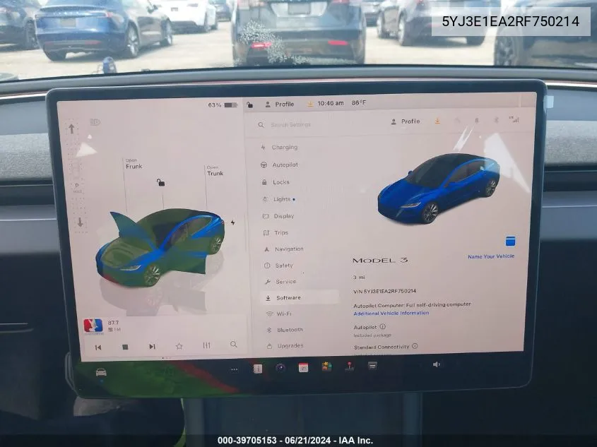 2024 Tesla Model 3 Rear-Wheel Drive VIN: 5YJ3E1EA2RF750214 Lot: 39705153