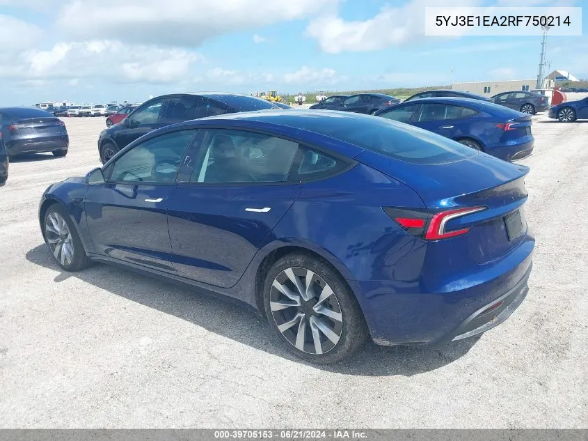 5YJ3E1EA2RF750214 2024 Tesla Model 3 Rear-Wheel Drive