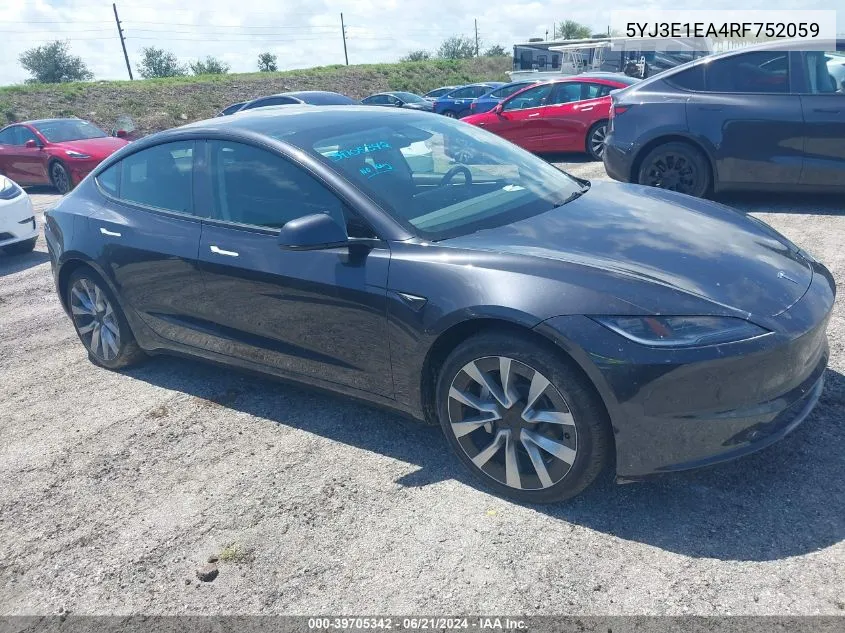 5YJ3E1EA4RF752059 2024 Tesla Model 3 Rear-Wheel Drive