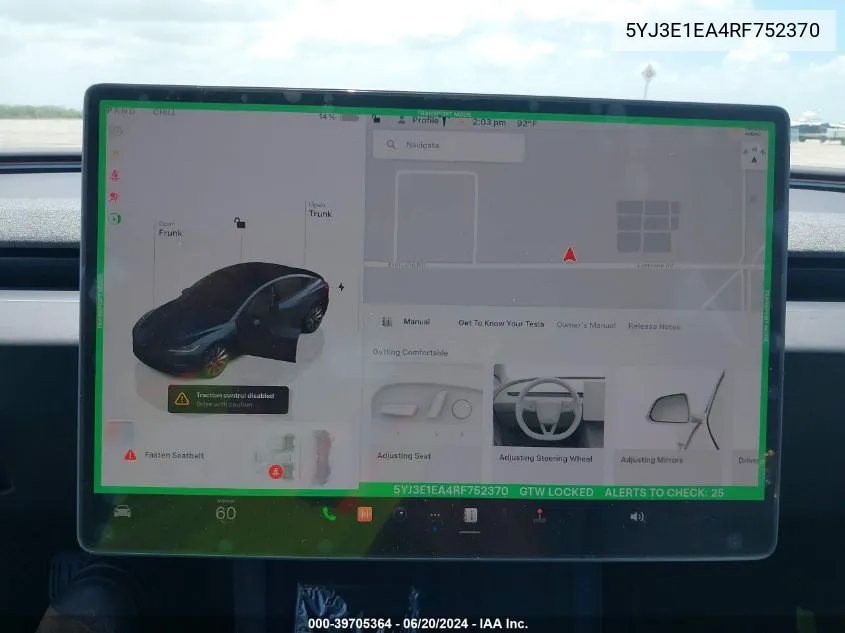 2024 Tesla Model 3 VIN: 5YJ3E1EA4RF752370 Lot: 39705364