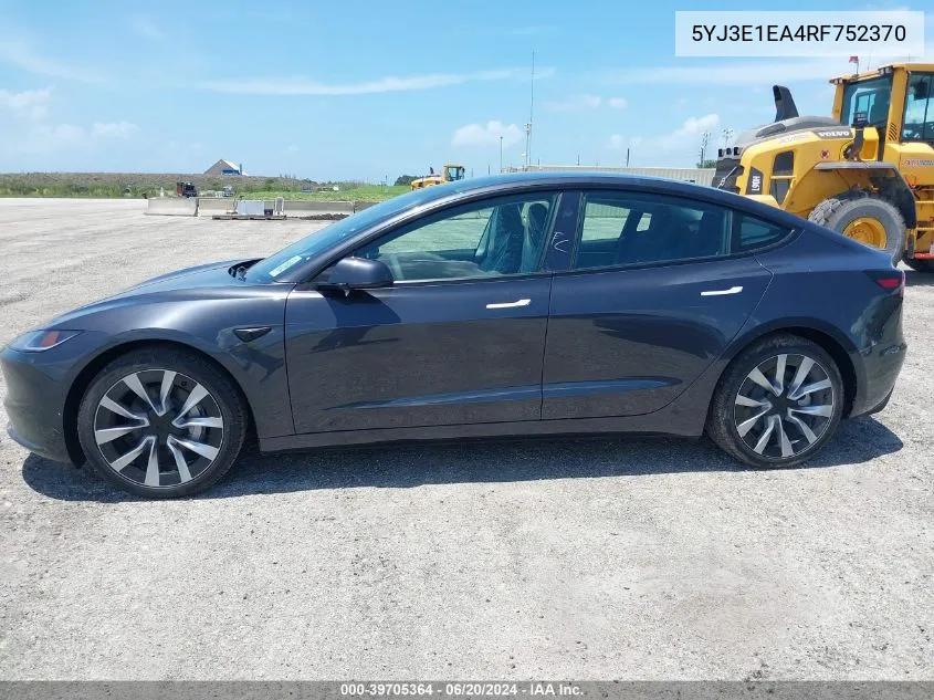 2024 Tesla Model 3 VIN: 5YJ3E1EA4RF752370 Lot: 39705364