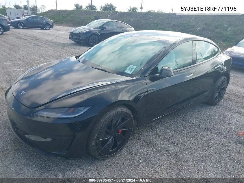 2024 Tesla Model 3 VIN: 5YJ3E1ET8RF771196 Lot: 39705457