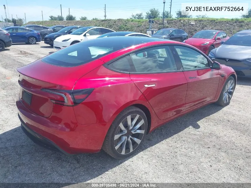 5YJ3E1EAXRF752664 2024 Tesla Model 3 Rear-Wheel Drive