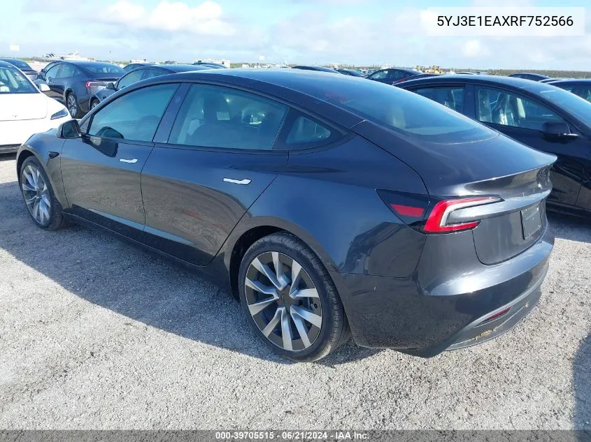 5YJ3E1EAXRF752566 2024 Tesla Model 3 Rear-Wheel Drive