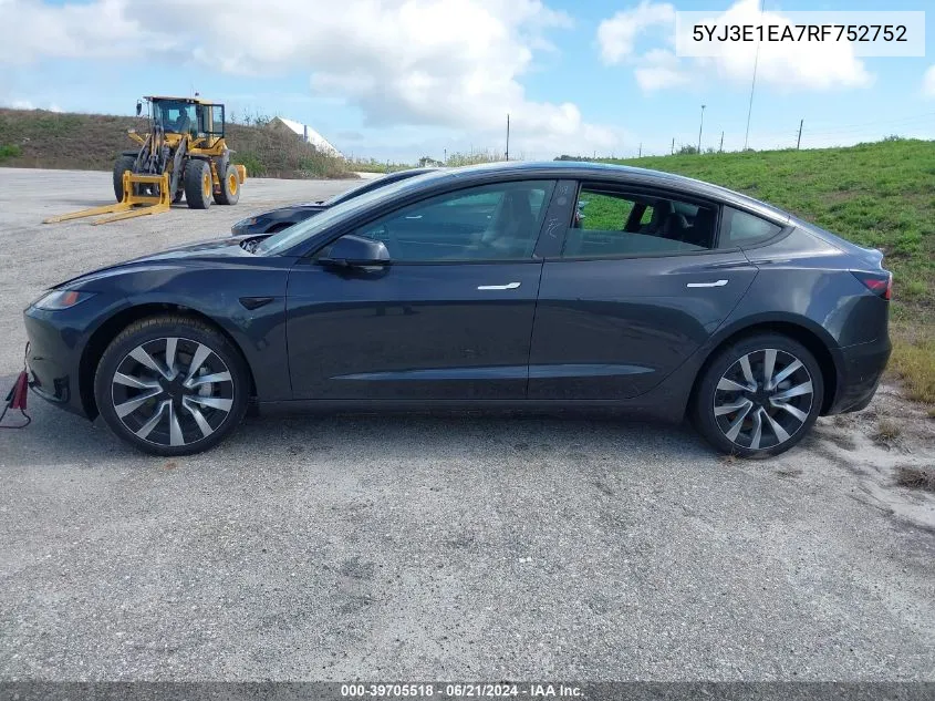 5YJ3E1EA7RF752752 2024 Tesla Model 3 Rear-Wheel Drive