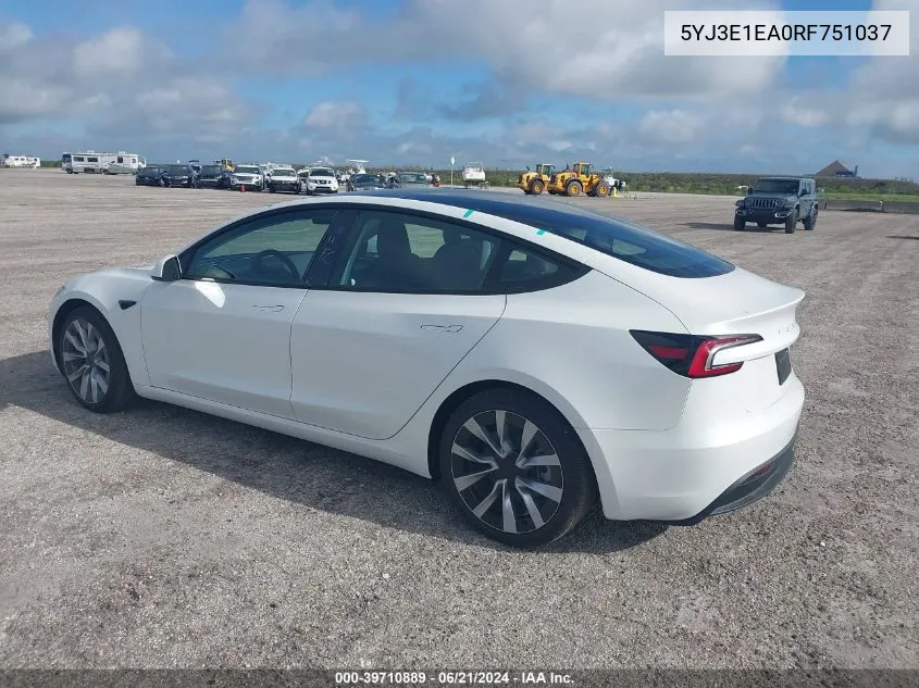 5YJ3E1EA0RF751037 2024 Tesla Model 3 Rear-Wheel Drive