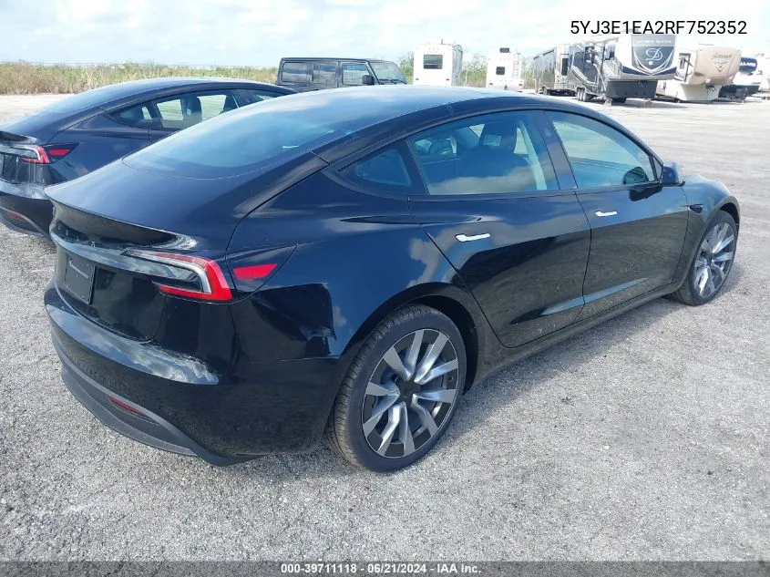 5YJ3E1EA2RF752352 2024 Tesla Model 3 Rear-Wheel Drive