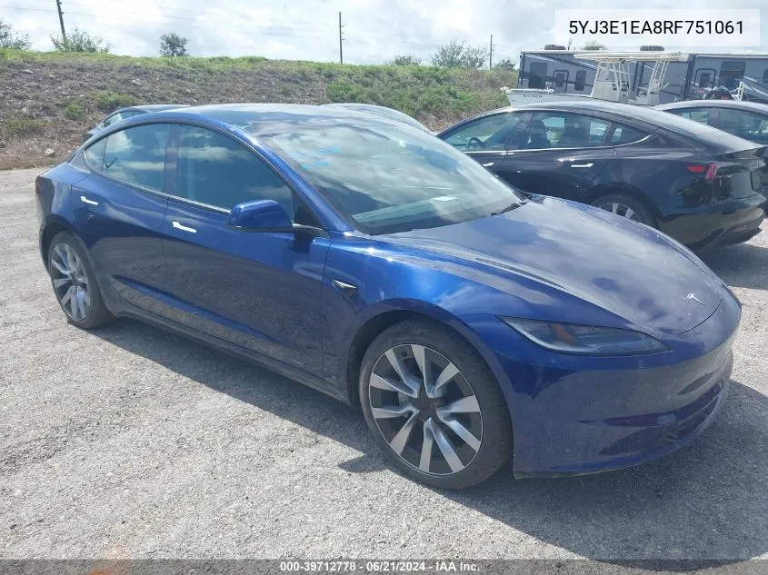 5YJ3E1EA8RF751061 2024 Tesla Model 3 Rear-Wheel Drive