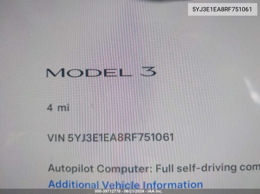 5YJ3E1EA8RF751061 2024 Tesla Model 3 Rear-Wheel Drive